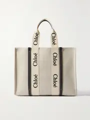 [Chloé] Chloé - Woody Large Leather-trimmed Cotton-canvas Tote - White - One size One size White