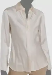 $397 Vince Women's Ivory Bias Cut Button-Up Silk Shirt Blouse Top Size XS
