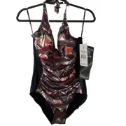 MIRACLESUIT Swim Tummy Shaper Slimming One Piece Swimsuit Taupe Brown Size 10