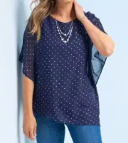 Chico’s Sparkled Embellished Flowy Top.Jayma Embellished Neck SS Fashion Mdnght