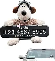 Temporary Car Parking Card Number Plate,Automobile Number Plate with Plush Dog | Fun Plush Dog Parking Number Plate for