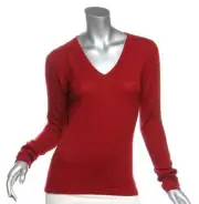NARCISO RODRIGUEZ Womens Red Cashmere Knit V-Neck Sweater US4 IT40 S NEW $690