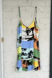 NWT Redberry Fashions Tropical Patchwork Print Slip Dress Cover-Up Size Medium