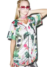 [Civil Clothing] Floral Mesh Baseball Jersey