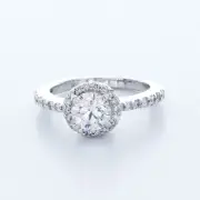 1.09 Carat H-VS2 Round Cut Natural Certified Diamonds 18k Gold Halo Accent Ring