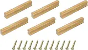 uxcell 6Pcs Wood Drawer Pulls Handles with Screws Set 128mm/5.04" Hole Spacing Unfinished Beech Wood Cabinets Drawer Knobs Pull Handles for Kitchen Cabinets Dresser Furniture