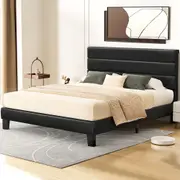 ALFORDSON Bed Frame Queen Double King Single Size Upholstered Base Black Leather