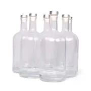 6 x 1000ml 1 Litre Glass Spirits Liquor Whiskey Rum Bottles with Silver Cork