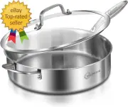 6 QT Tri Ply Stainless Steel Sauté Pan with Lid Deep Frying Pan Large Skillet