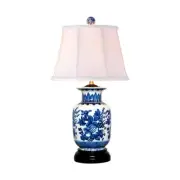 Chinese Blue and White Porcelain Vase Floral Motif Table Lamp 22.5"