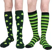 [GRPSKCOS] Saint Patrick's Day Socks 2 Pairs Shamrock Green Socks Irish Shamrock Crew Socks for Men