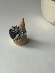 Onyx Heart Ring – 925 Sterling Silver – Adjustable Artisan Jewelry