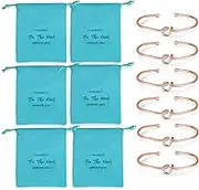 6 Pcs Bridesmaid Jewelry Pouch Gifts, Set of 6 Linen Cotton Small Drawstring Bags with Bridesmaid Knot Bracelets, Bridal Party Favors (Blue)