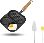 Egg Frying Pan, Breakfast Bacon Pan, Ham Grill Pan, Pancake Maker, Fry Pan Egg, Omelet, 3 Divided Section, 3 Hole pan for Ham Bacon