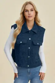 B Mirza collections Double Take Full Size Pocketed Texture Snap Down Vest Coat