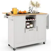 Giantex Wood Kitchen Island Trolley Mobile Serving Cart Drop-leaf Top w/Wine Rack/Spice Rack/Towel Bar/Drawer White