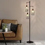 Floor Lamp Industrial Standing Tree Lamp Reading Light Tall Lamps with Cage Shades for Living Room Bedroom Office Dining Room 169cm Length Black