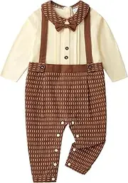 [Booulfi] Toddler Baby Boy Clothes Toddler Suit for Boys Outfit Tuxedo with Dress Shirt Suspender Pants (US, Age, 3 Months, 6 Months, brown-3246), Brown-3246