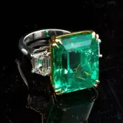 Genuine Emerald 3.54CT Emerald Cut Women 3-Stone Jewelry Ring 14K 2-Tone Gold FN