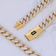 10K Yellow Gold Miami Cuban 11mm Monaco Diamond Cut Pave Chain Necklace 18"- 30"