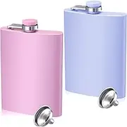 Meanplan 2 Pack Flasks for Women Hip Flask for Liquor Matte Flask with Funnel Leakproof Stainless Steel Whiskey Pocket Flask for Alcohol Drink Wine Christmas Wedding Party Gift(8 oz,Pink,Purple)