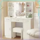 3 Drawers Vanity Dressing Table Set with Stool and LED Lights Makeup Mirror