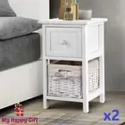 Artiss 2x Bedside Table Drawers Baskets Side Table Storage Nightstand White