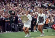 Winner Lindsay Davenport USA Runner-up Steffi Graf of Germany leav- Old Photo