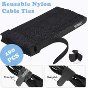 100pcs Reusable Cable Ties Nylon Hook Loop Strap Cord Ties PC TV Organiser MUAQZ