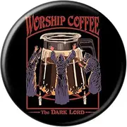 [Ata-Boy] Steven Rhodes Worship Coffee 3 Inch Carded Button, Aluminum, no gemstone