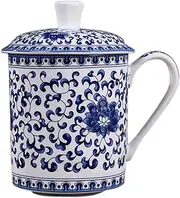 BandTie Convenient Travel Home Office Chinese Gongfu Loose Leaf Tea/Coffee Brewing System- Bone China Porcelain Tea Cup/Coffee Cup/Tea Mug/Coffee Mug Personal Teacup with Tea Cup Lid,Blue Flowers