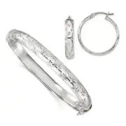 *BRAND NEW* Sterling Silver D/C 7.5mm Bangle and 5mm Hoop Earring Set