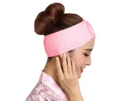 Women Elastic Adjustable Headband Face Wash Makeup SPA Head Hair Band Wrap - Pink