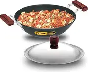 Futura Induction Compatible Hard Anodized Flat Bottom Deep Fry Pan/Kadhai with Stainless Steel Lid, 3.75 Liter