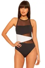 Bleu Rod Beattie Ots Mesh Cross X Back One Piece Black and White