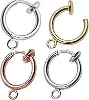 Clip-on Earring Converters, 16 Pieces Dangle Earring Clips Non-Pierced Earring Converter Components Findings with Easy-Open Loop for Jewellery Making - 4 Colors