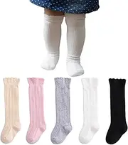 [Petrass] Knee High Socks Baby Girls,Infant Ruffle Knee High Socks,Toddler Knee High Socks White