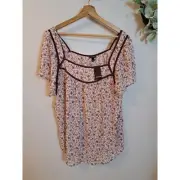 NWT Torrid Crinkle Chiffon Flutter Sleeve Top Pink Floral 1XL