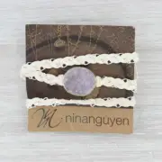 New Nina Wynn Cordelia Necklace Amethyst Druzy Woven White Leather Tags