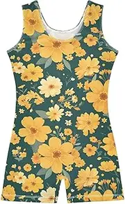 [FRODOTGV] Golden Little Wildflower Gymnastics Leotard for Girl Children Tumbling Outfits for Excise, Tumbling Class, Biketards