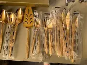 Gold-Plated 21 Piece Dinner Salad Forks Knives Golden Bouquet