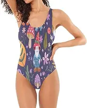 [RPLIFE] Cute Gnome Purple Womans Bathing Suits, Low Back Swimsuits for Women Basic Swimsuits for Women, Cute Gnome Purple, Large