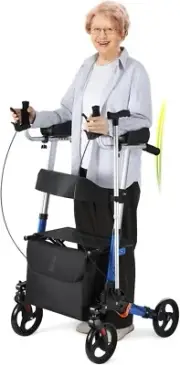 Hybodies Heavy Duty Stand Up Folding Rollator Walker w/Seat & Backrest - Blue