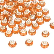 50Pcs 14mm Large Hole Glass Beads Orange European Loose Faceted Craft Bead