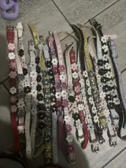 Dog Collar Leather Flowers Custom Quality Sequin Studded 8 10 12 14