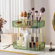 Makeup Organizer For Vanity,2-layer Tabletop Makeup Organizer,Large Capacity Cosmetic Display Case,Skin Care Organizer,Waterproof and handy Makeup Holder (Green 2-layer)