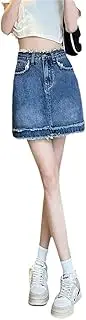 [Generic] Women's Blue Short Jeans Skirts Mini Denim Skirt Wrap Tight and Elegant Modest Casual Vintage Skirt Blue Skirt XS