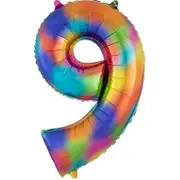 Rainbow Splash SuperShape Foil Balloon Number 9