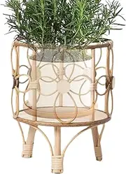 Plant Stand, Flower Stand, Rattan Plant Stand, Hollow Rattan Plant Stand for Indoor, Hollow Stool with Legs, Pot Holder, Rustic Display Shelf for Balcony, Patio
