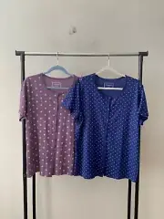 Lot of 2 Charter Club Sz L 100% Cotton Short Sleeves Henley Pajama Top Bundle